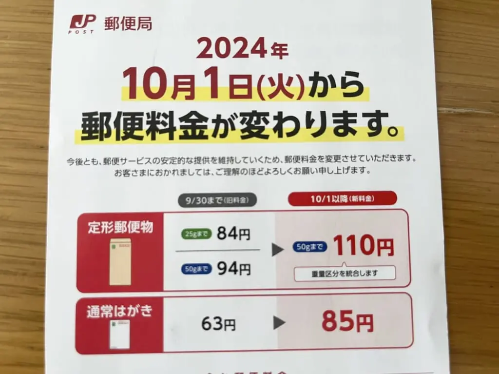 郵便料金の一斉値上げ